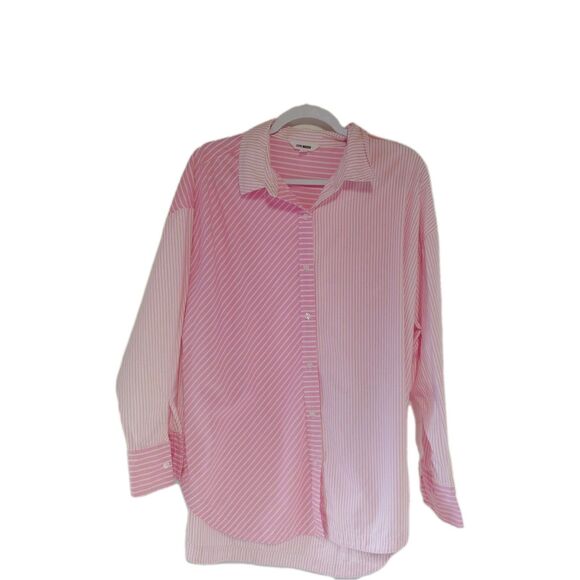 STEVE MADDEN Pink oversized stripe button down shirt Large - Picture 2 of 6